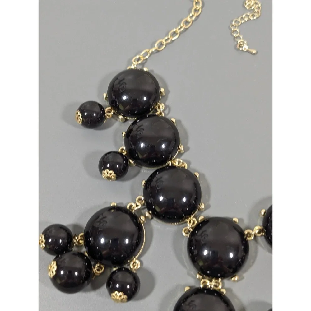 Black Bubble Statement Bib Necklace Gold Tone Bold Gothic 28